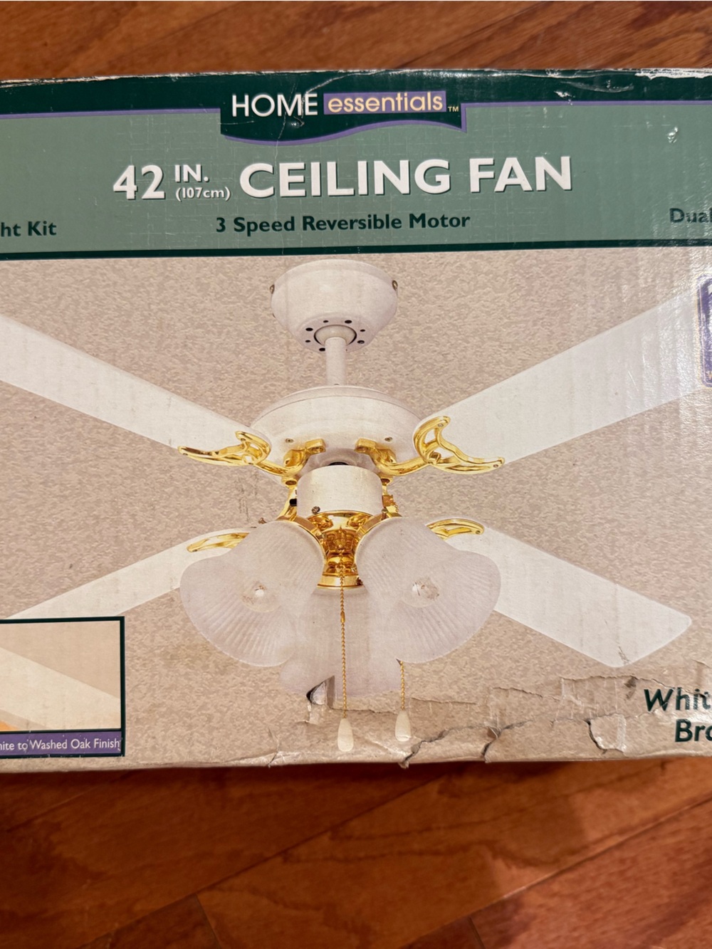 Home Essentials White Ceiling Fan With Gold Trim and Lights